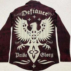NWT 88 BRAND Defiance Pride Glory Phoenix Marbled Burgundy Long Sleeve Shirt
